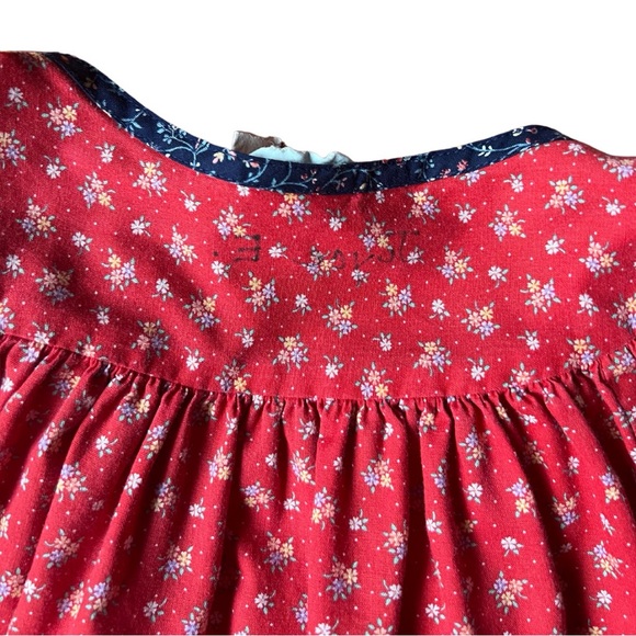 70s Vintage Red Calico Print Dress / Duster / Jacket - Picture 5 of 5